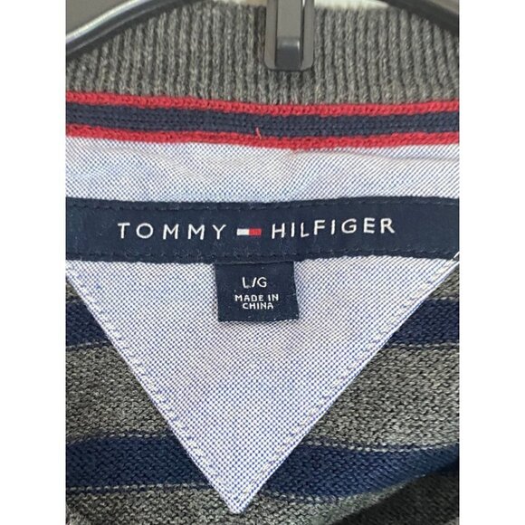 Tommy Hilfiger Flag Logo Striped Long Sleeves V-Neck Pima Cotton Sweater Men L - Picture 4 of 10